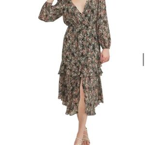 Nordstrom High Low Floral Dress - Black and Pink